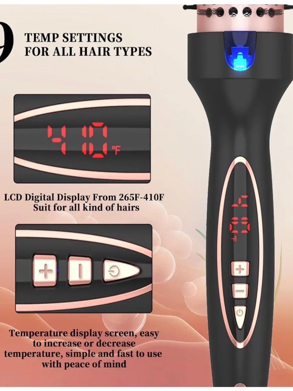 Ceramic Heated Round Styling Brush in Black and Rose Gold - Unbranded